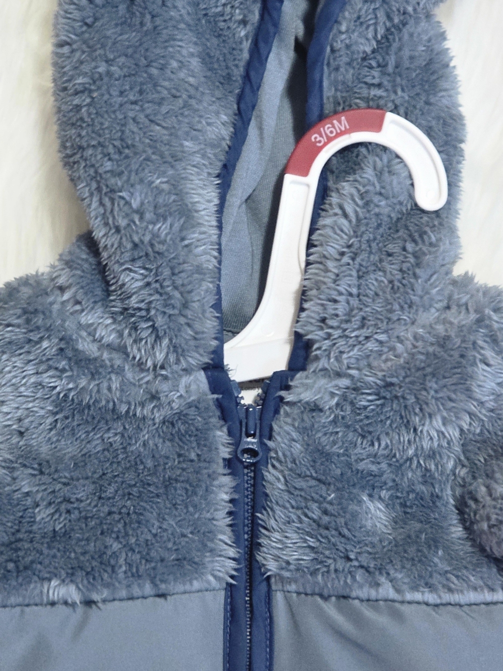 Plush Hooded Baby Jacket - BLUE 3/6 M